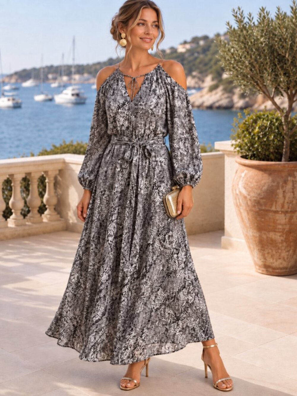NWT Tommy Bahama Playa Python Maxi Dress Size L Resort Cruise $198